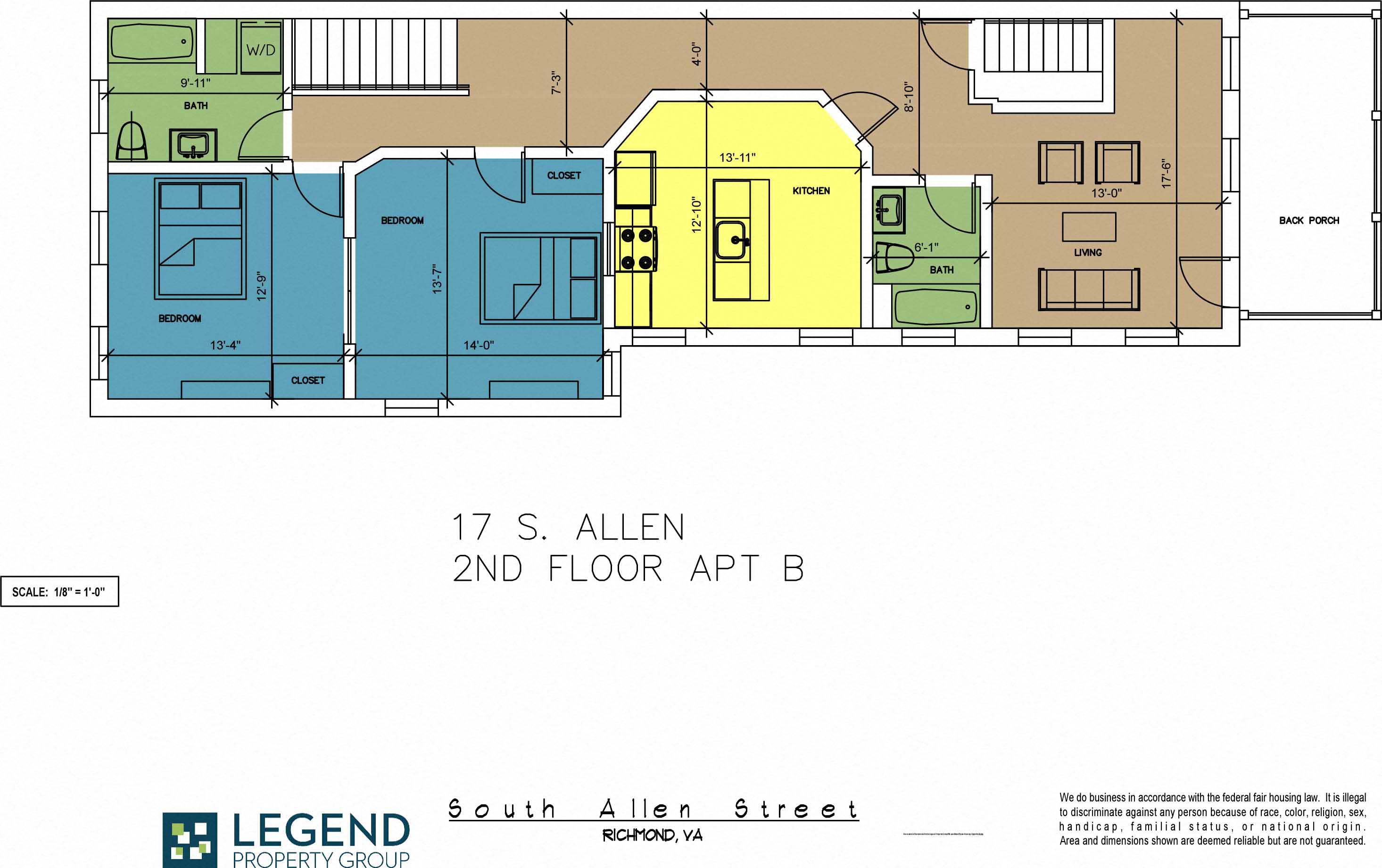 Floor plan for 2 beds, 2 baths, 1355 sqft